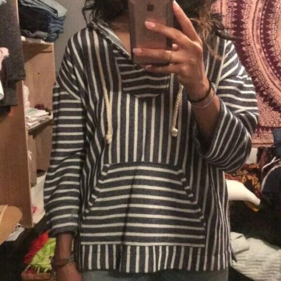 J. Crew XXS Comfy Striped Hooded Beach Poncho Navy - Picture 5 of 5